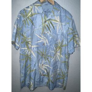 Tommy Bahama 100% Silk Mens Medium Blue Button Up Shirt Bamboo Groove Hawaiian